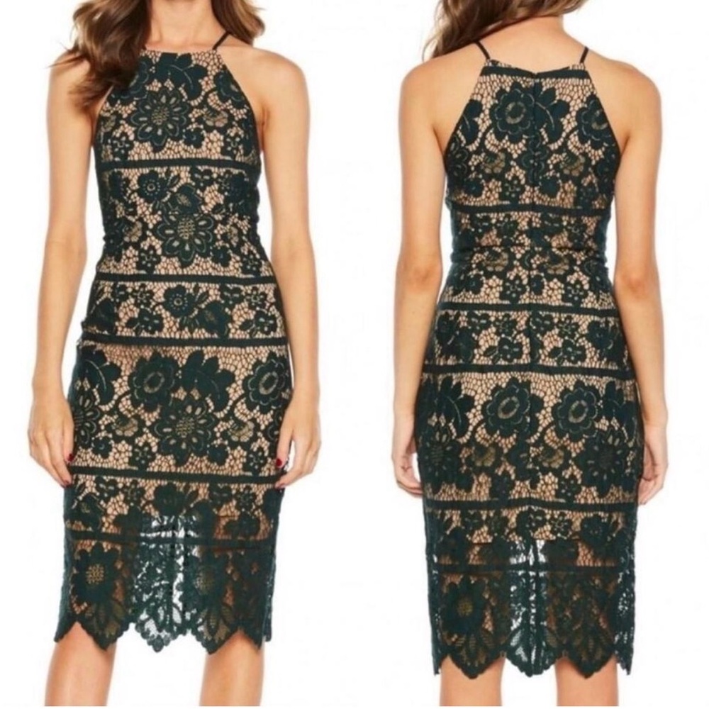 Bardot Dark Green Lace Midi Dress